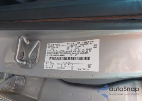 2019 Ford Escape Se z USA, uszkodzony, nr VIN 1FMCU9GD0KUA94662